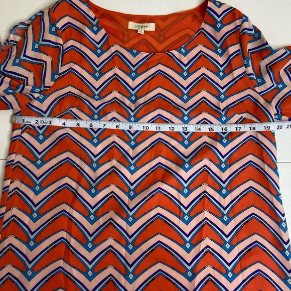 Umgee Size Med Boomerang‎ Knee Length Dress Orange Blue Fringe Trim Split Sleeve - Picture 7 of 10